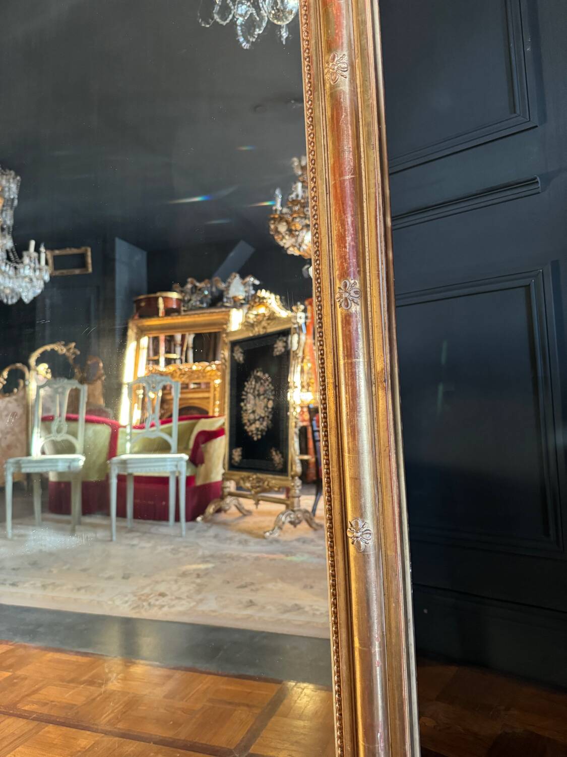 Napoleon iii period fireplace mirror in golden wood with putti decor - 19th century