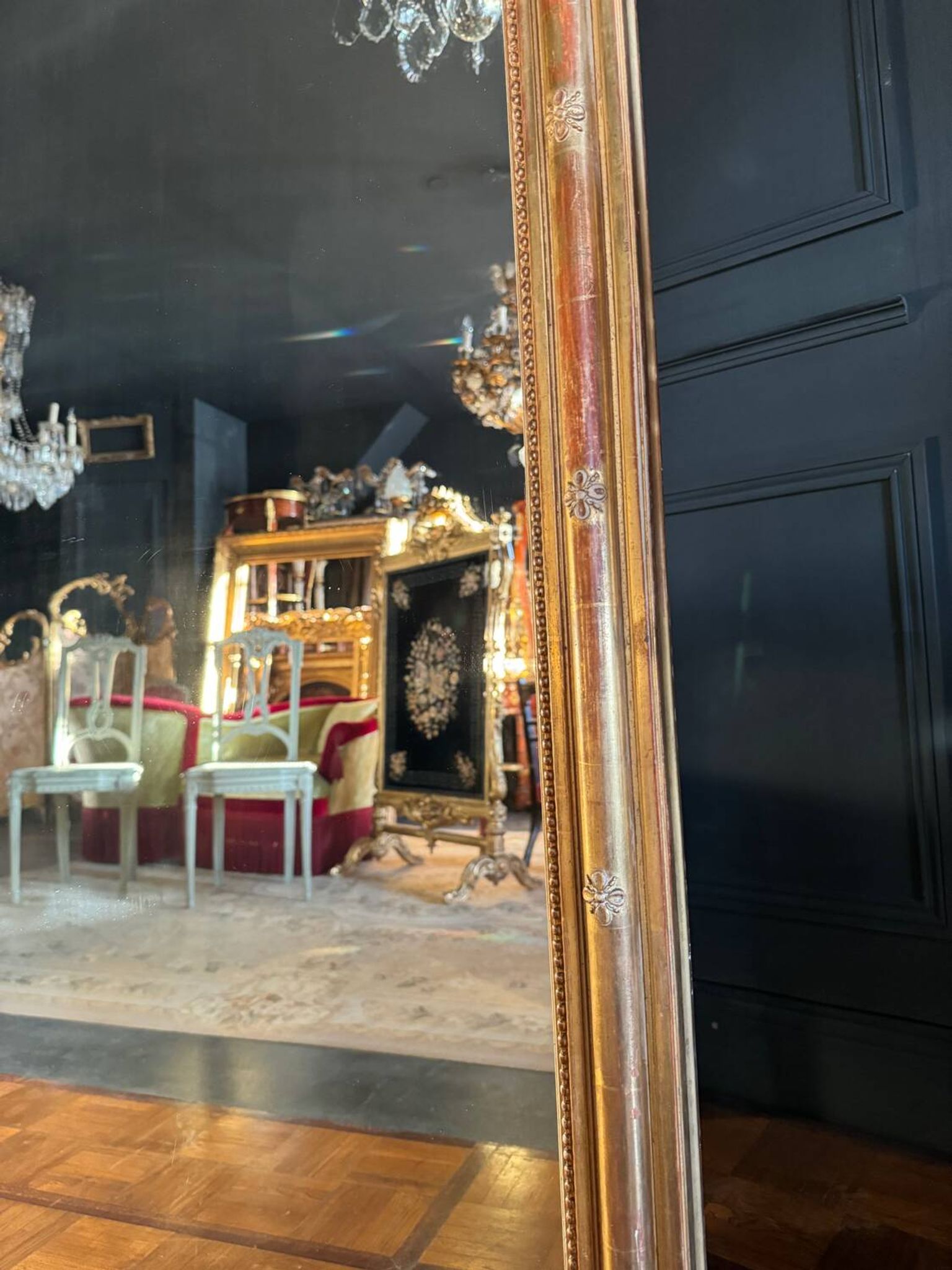 Napoleon iii period fireplace mirror in golden wood with putti decor - 19th century