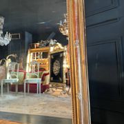 Napoleon iii period fireplace mirror in golden wood with putti decor - 19th century