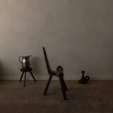 Spanish brutalist tripod chair in carved solid wood