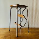 Vintage step stool in brown formica and chrome steel