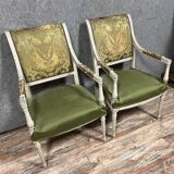 Paire de fauteuils style Louis XVI en bois laqué circa 1850 (B)