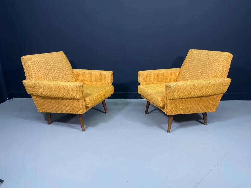 Pair of retro armchairs mid-century upholstered lounge chairs, Central European, mid-20th century