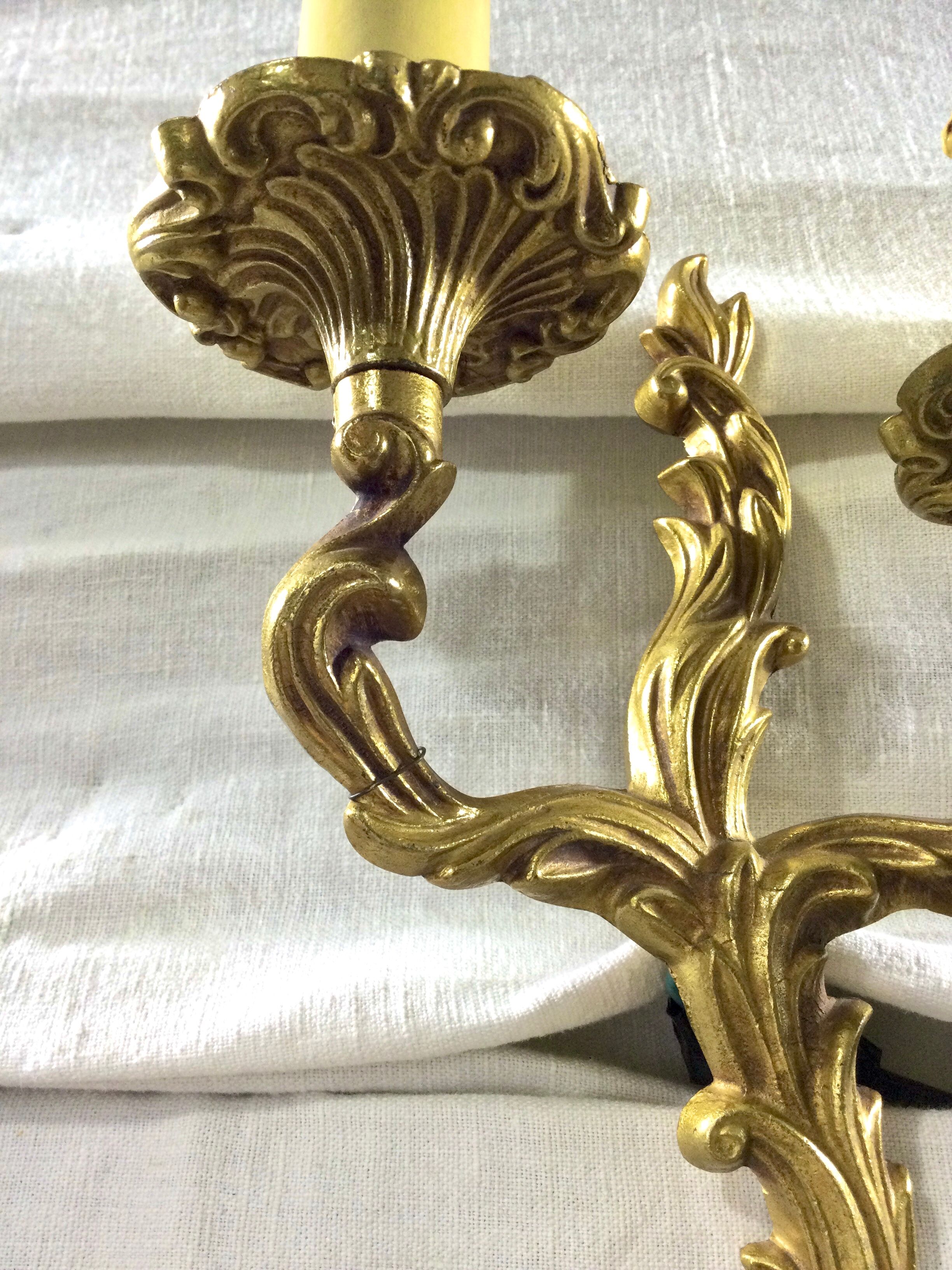 Louis XV style bronze wall lamp with 2 lights