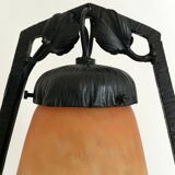 Charles SCHNEIDER art nouveau desk lamp, in glass with signature and hammered metal