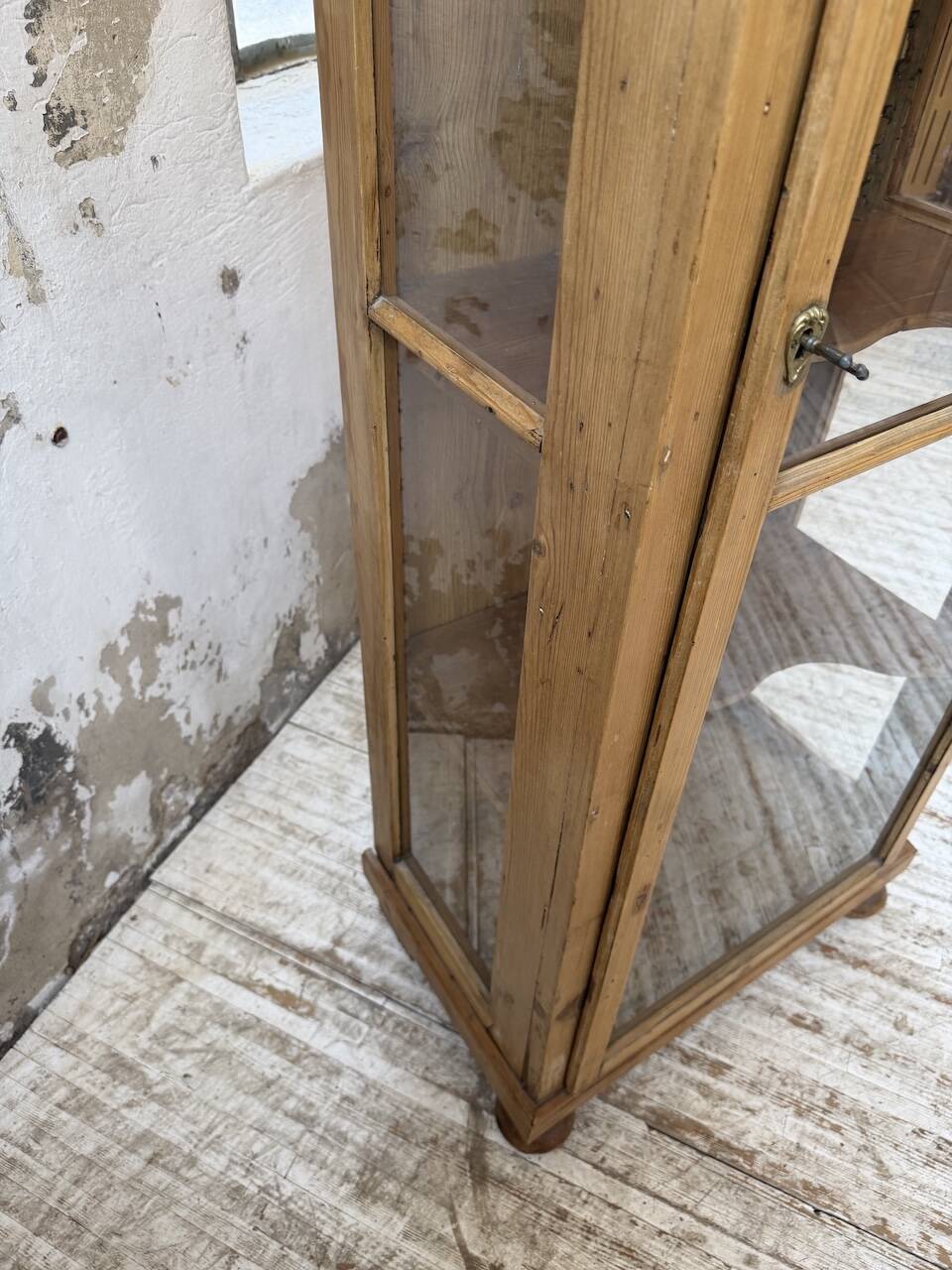 19th-century English pine display cabinet