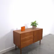 Vintage teak cabinet from the 1960s, sideboard with 3 drawers and a door.