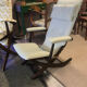 Rocking lounge chair made of fabric suitable for outdoor use.