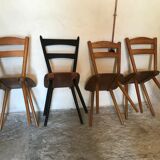 Set of 4 mismatched vintage chairs compass legs
