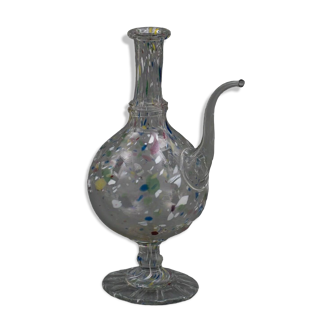 Vlown glass decanter XVIIIth Color inclusions Shower foot