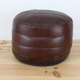 Round pouf leather patchwork 70's