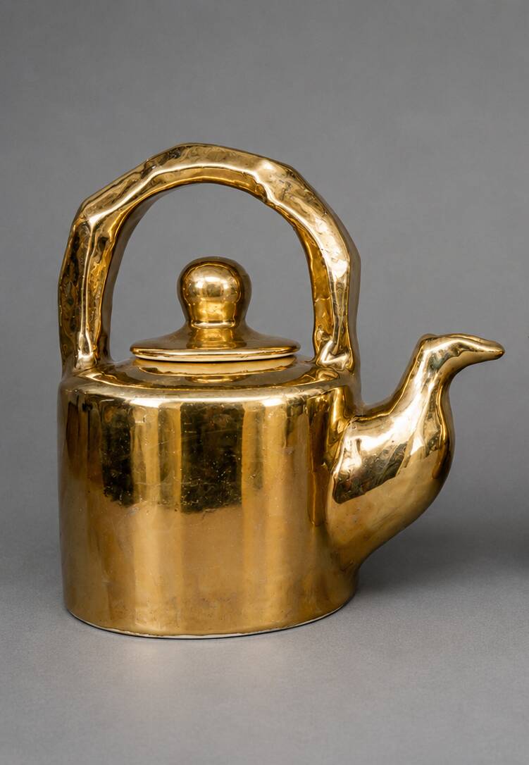 Golden ceramic teapot, model "Charlotte" by Kühn Keramik.