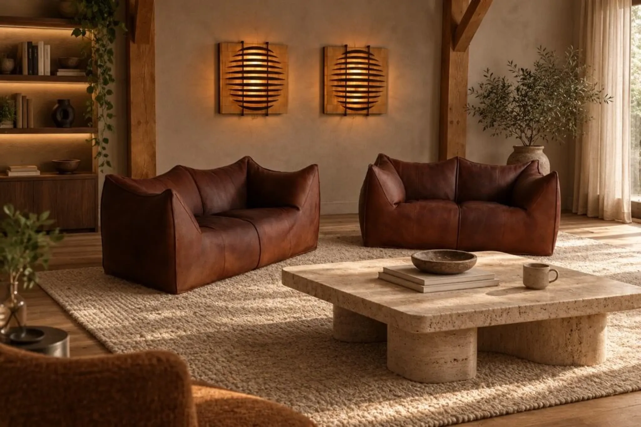 Le Bambole sofa in buffalo leather by Mario Bellini for B&B Italia, 1970s