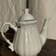 White earthenware teapot with blue and silver trim H22.5