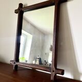 Rectangular brutalist mirror in solid wood, 1960