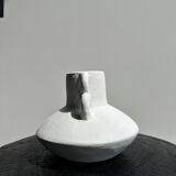 Handmade terracotta vase painted white with double handles H:16 D:20