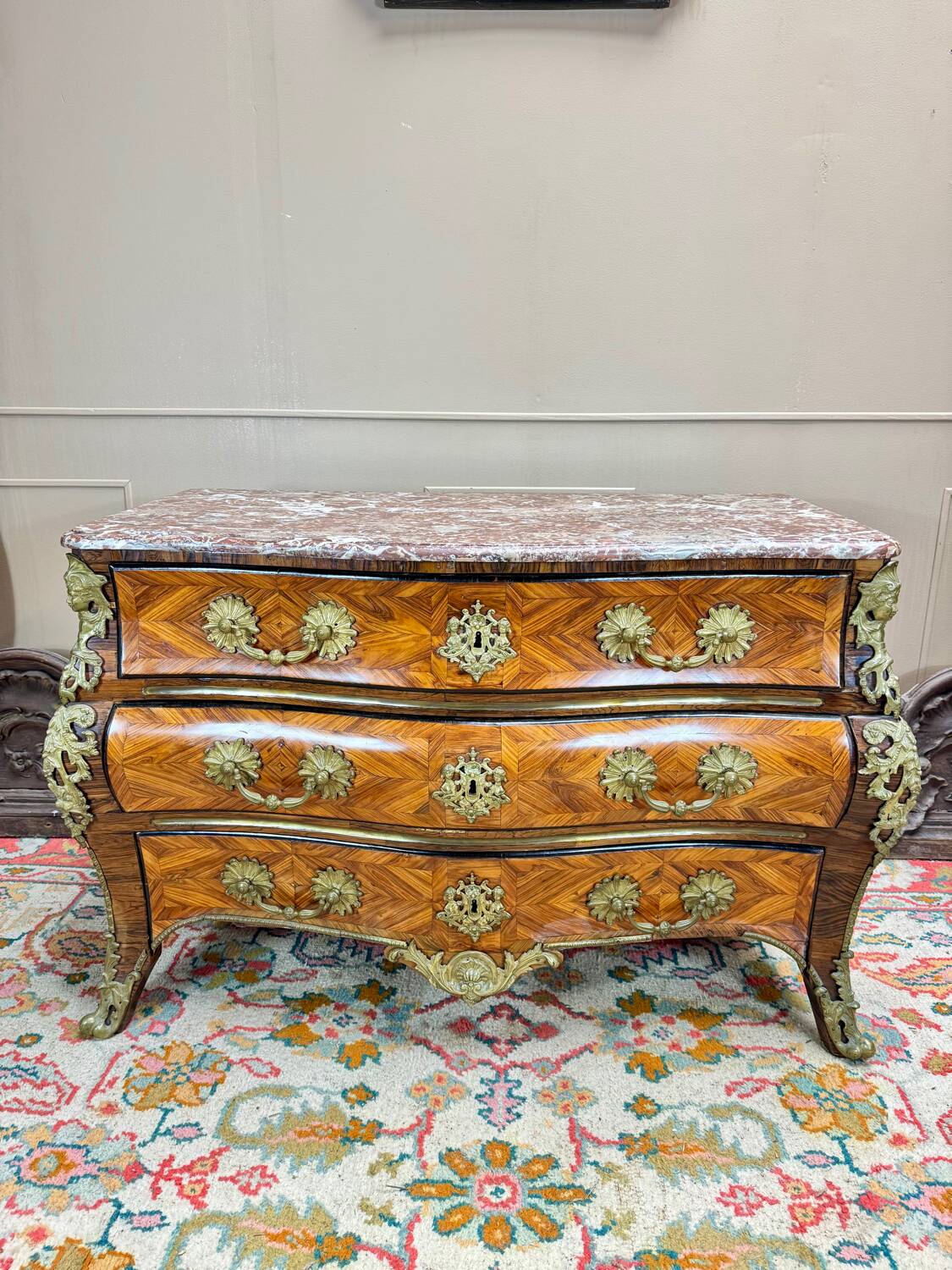 Commode tombeau En Marqueterie D’époque Régence Louis XV XVIII Eme Siècle