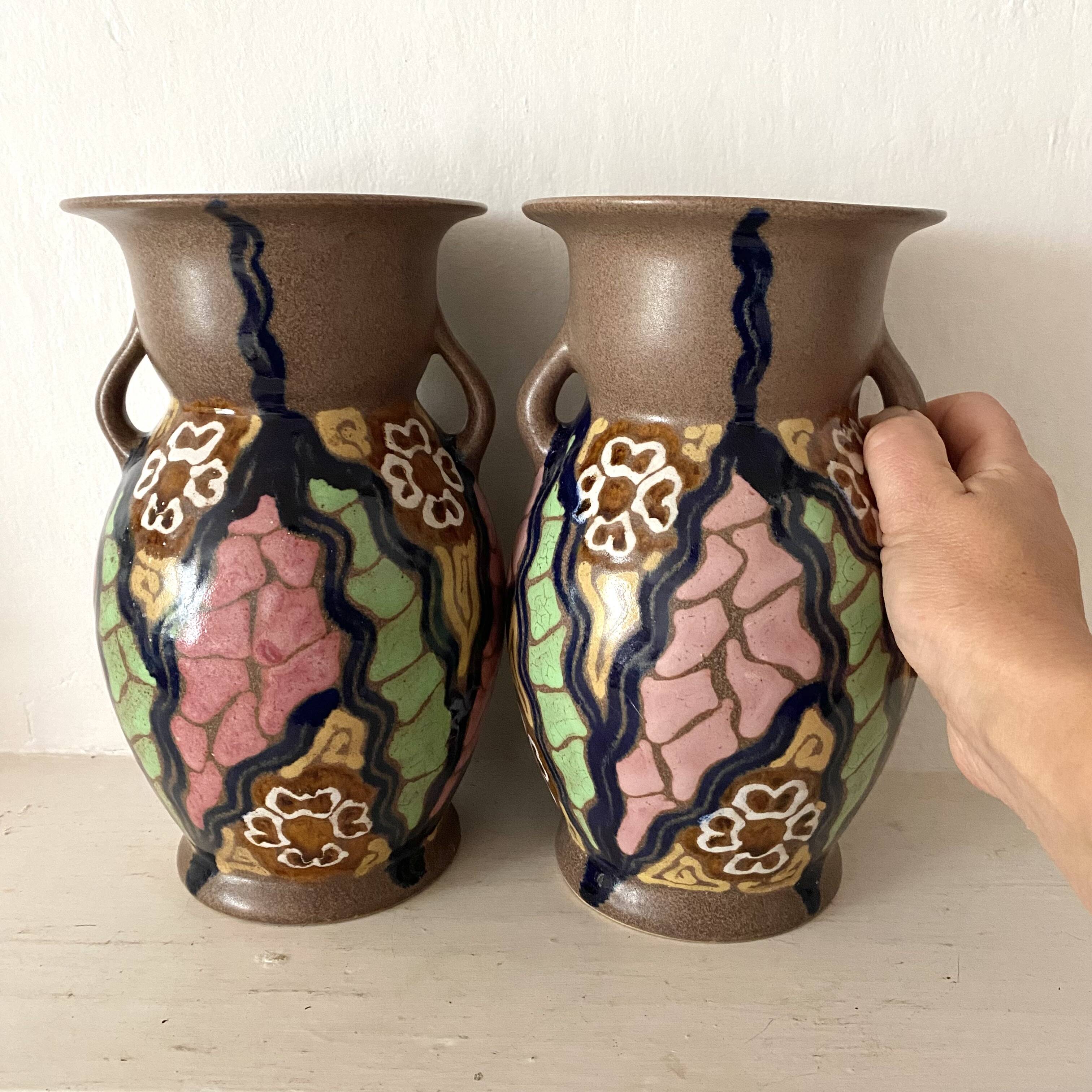 Pair of Carl Gebauer Germany vases, ceramic, 1930s