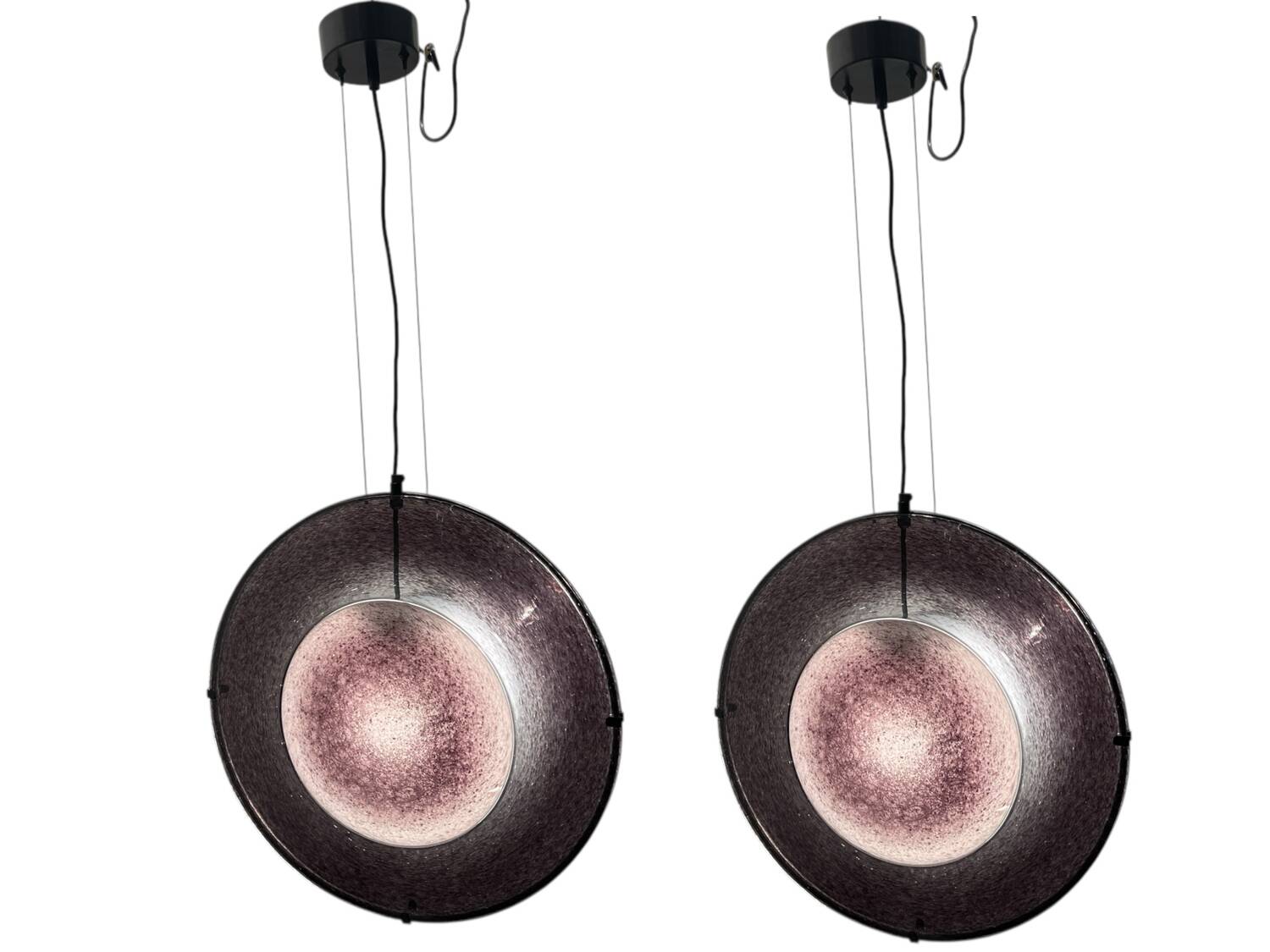 Set of 2 Vintage Mila Schön Murano Glass Pendant Lights, Italy, 1980s