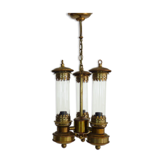 Golden brass entrance lantern with 3 lights