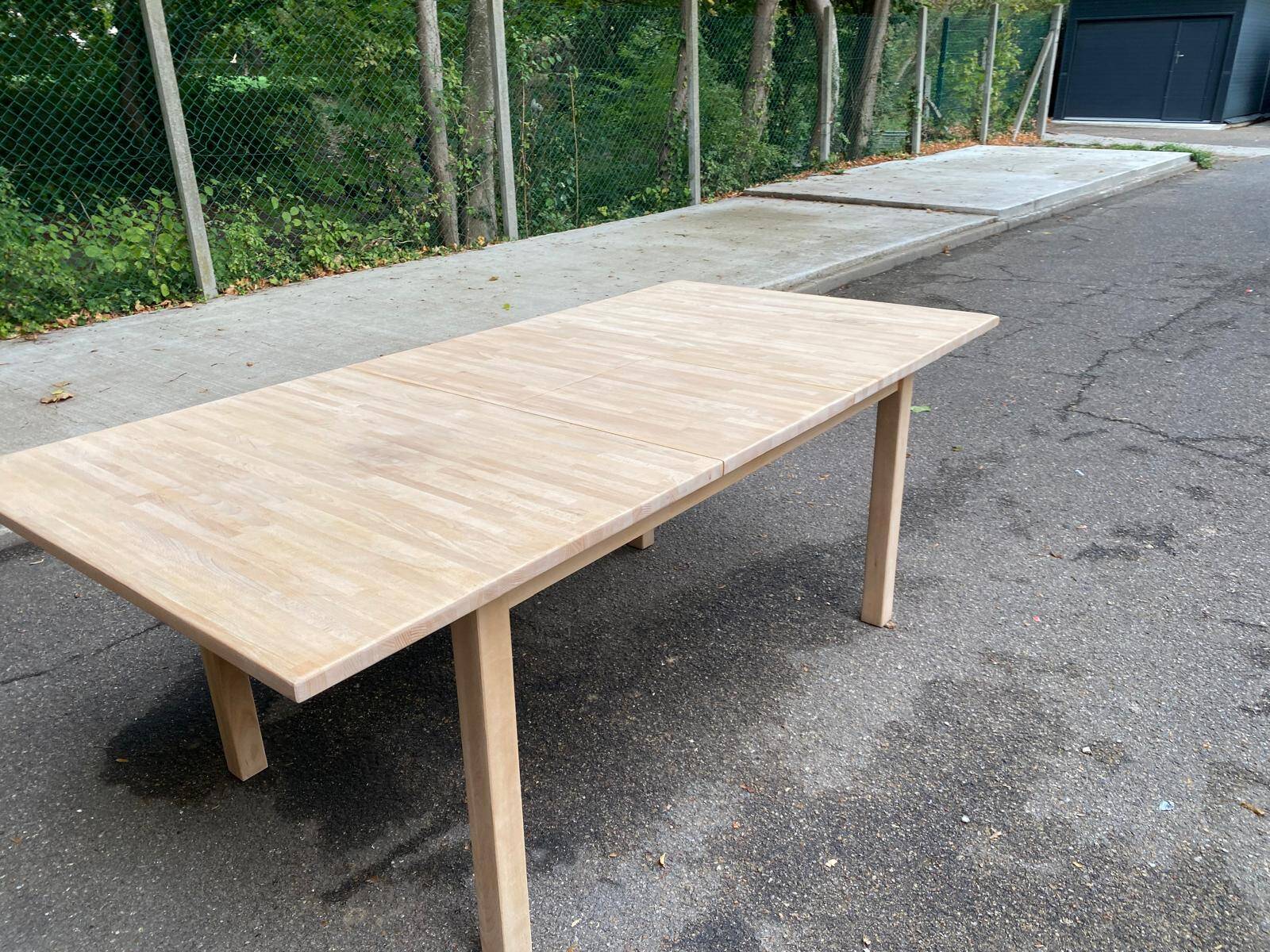 Scandinavian extendable dining table stripped in raw solid wood 1990