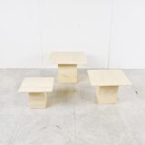 Tables gigognes d’appoint en travertin vintage, années 1970