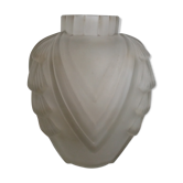 White frosted glass Art Deco vase with geometric patterns