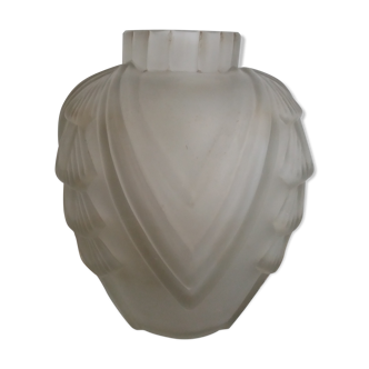 White frosted glass Art Deco vase with geometric patterns