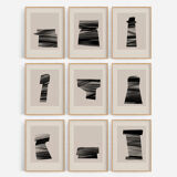 Framed set of 9 abstract giclee prints, A4