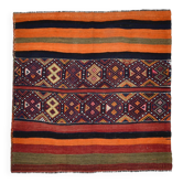 4x4 Square Bohemian Pattern Kilim Area Rug, 128x128Cm