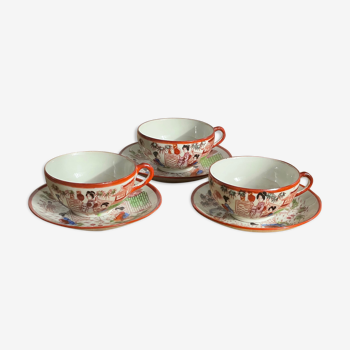 Tasses et sous tasses japonaises anciennes porcelaine fine