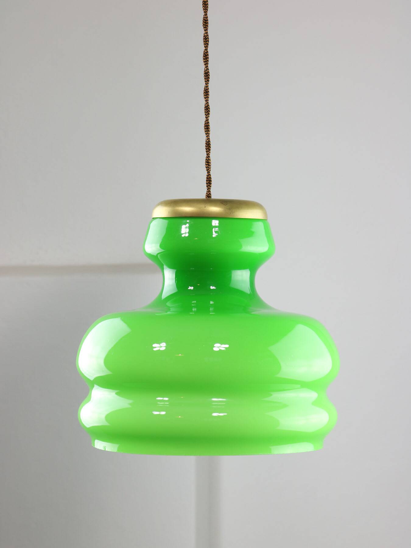 Big Green Mid-century Italian Brass and Glass Pendant Lamp