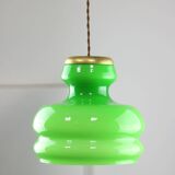 Big Green Mid-century Italian Brass and Glass Pendant Lamp
