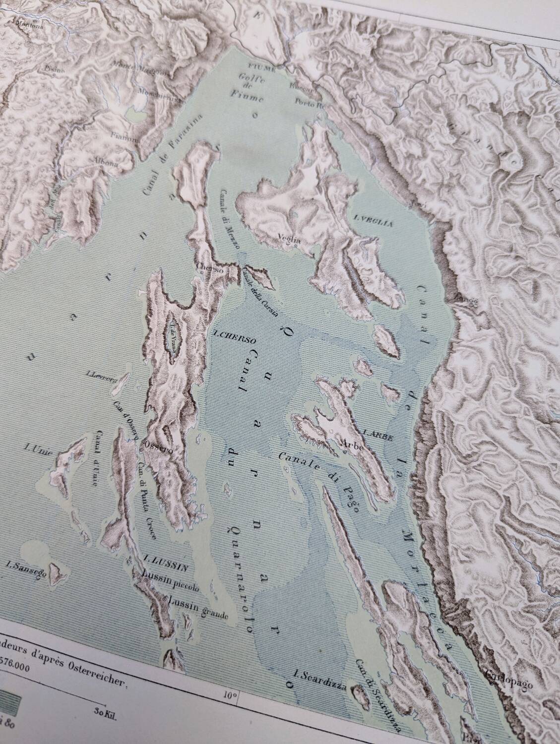 Kvarner Bay, Croatia. Original map printed in 1878.