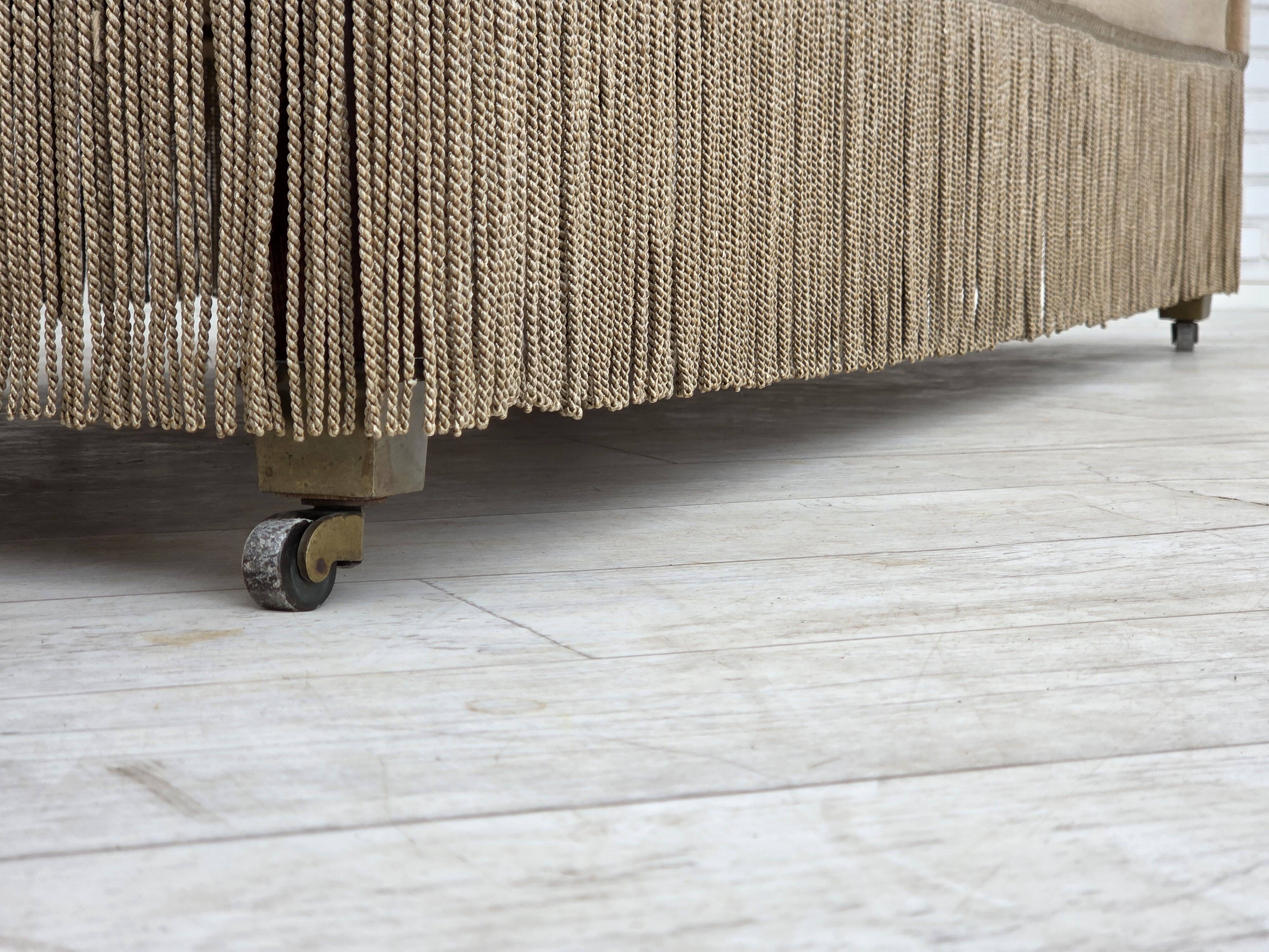 1950s, Danish 2-seater sofa, furniture velour, teak wood legs.