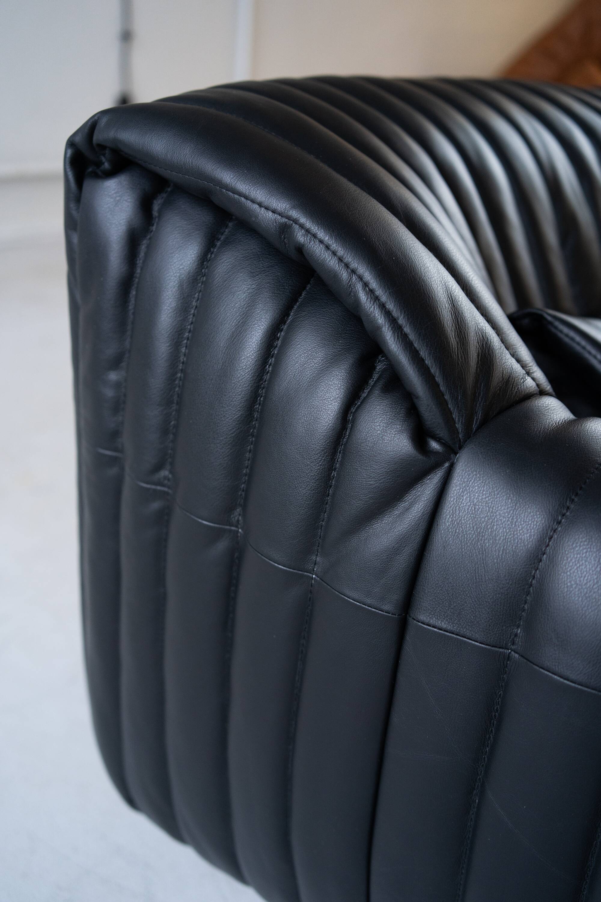 Cinna Ligne Roset Black Leather Armchair attributed to Annie Hieronimus, 1970s