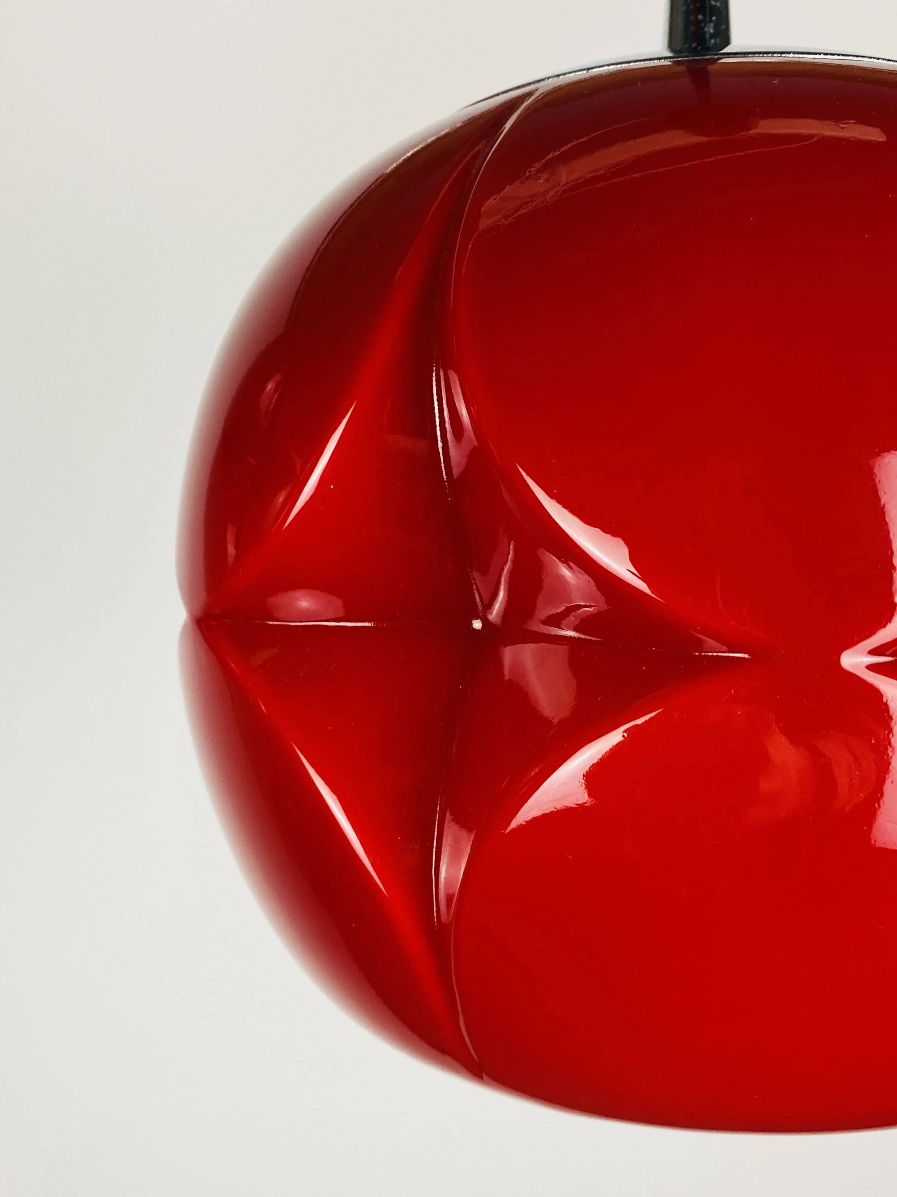 Pair of artichoke glass pendants in red by Peill and Putzler 1960