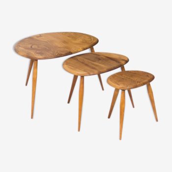 Ercol no. 354 ‘Pebble’ nesting set in elm and beech by Lucian Randolph Ercolani