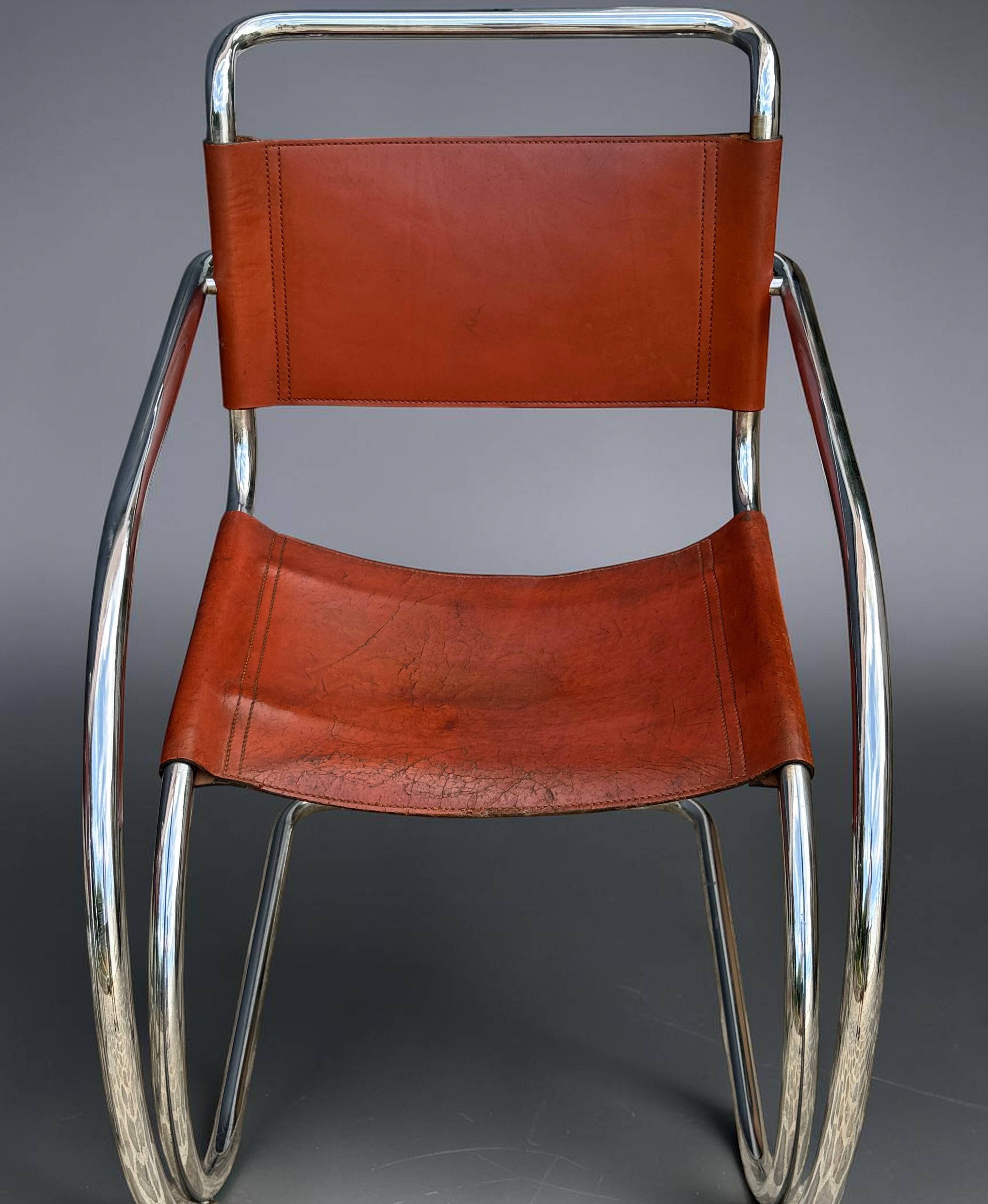 PAIR OF LEATHER AND CHROME ARMCHAIRS MR20 FROM THE 1970s MODEL BY MIES VAN DER