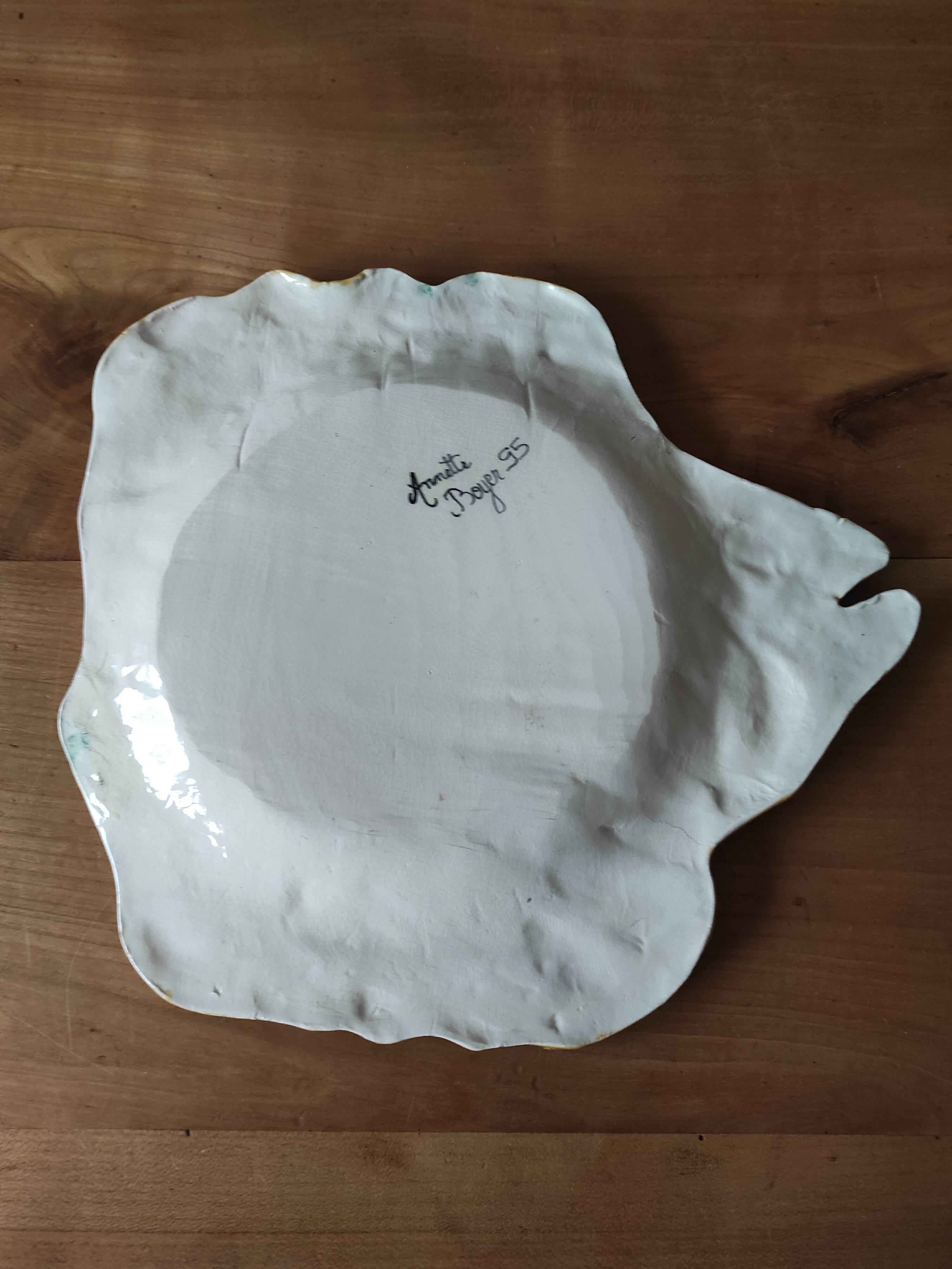 Glazed earthenware dish signed Annette Boyer