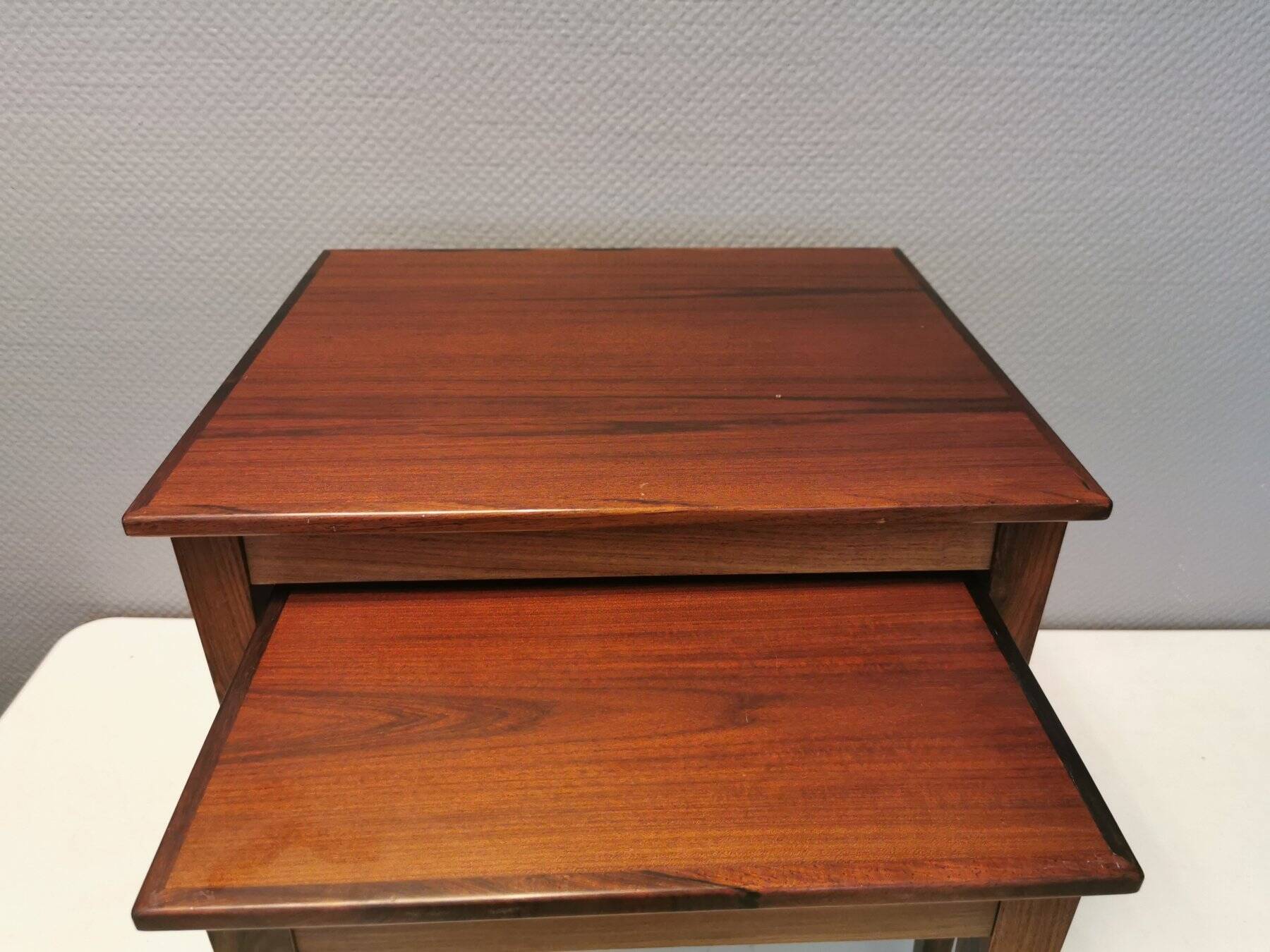 Set of two mid-century side tables in rosewood designed by bent silberg for furniture of denmark.