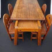 Dining Set of 5 Chairs and Table in Solid Wood - Brutalist, Wabi-Sabi, Japandi Style