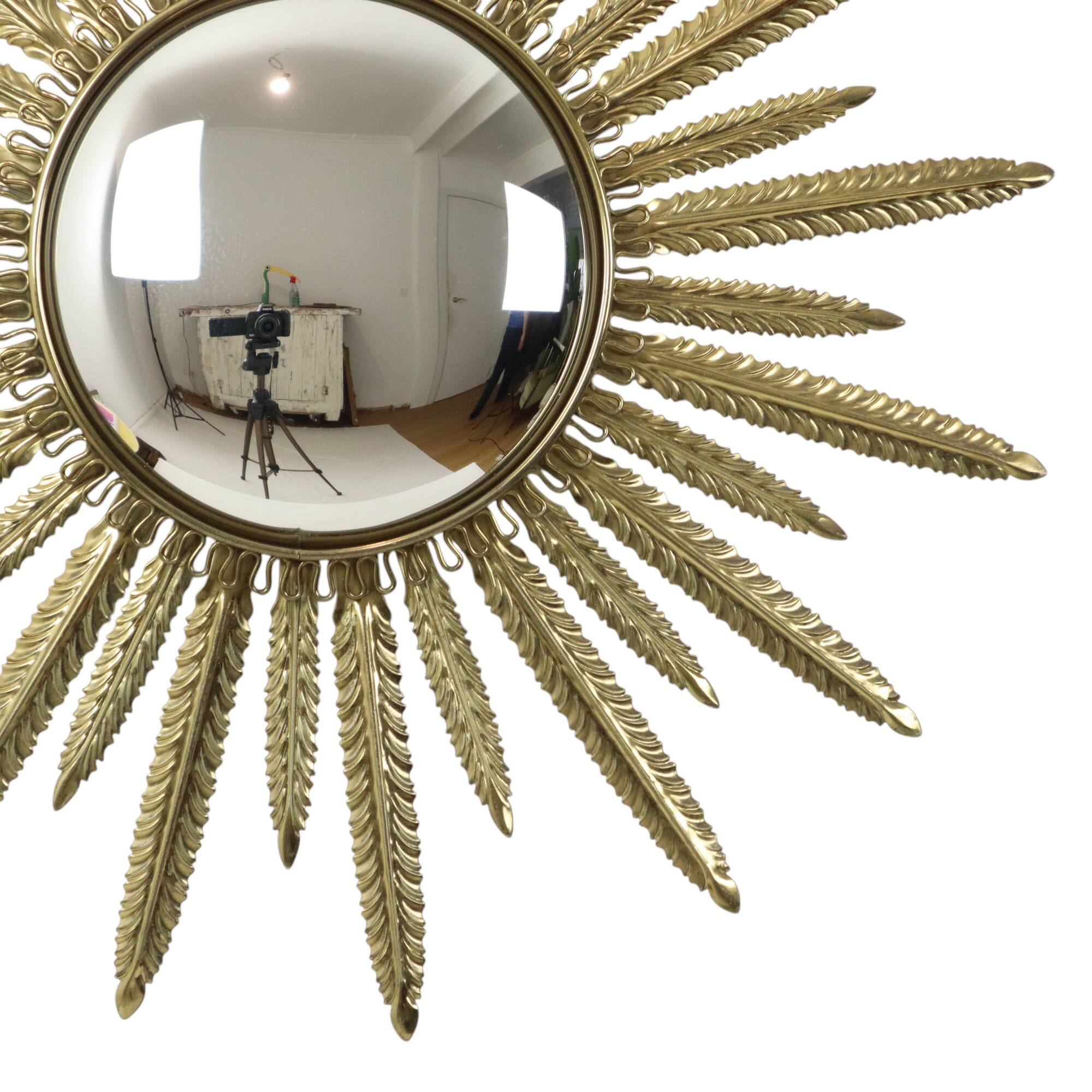 Mid Century Copper Plated Metal Sun Mirror Deknudt Convex 55cm