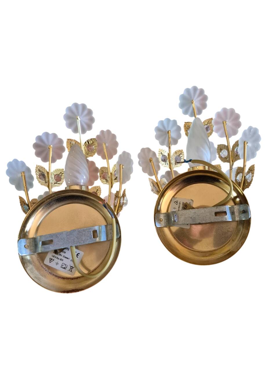 Pair of Banci Florence gold metal and crystal flower wall sconces