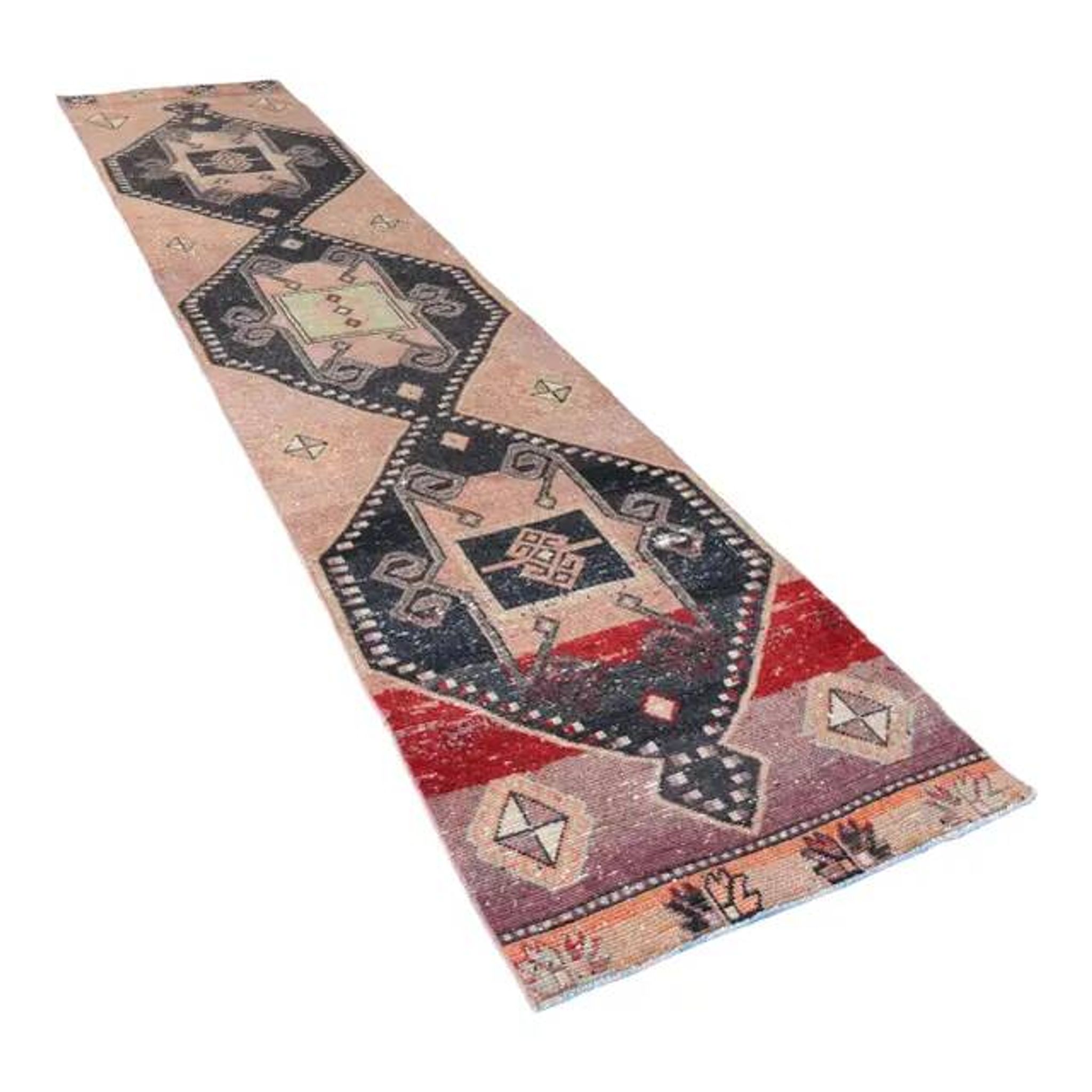 Tapis décoratif long coloré turc des années 1940 83x205 cm
