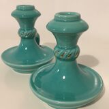 Pair of turquoise ceramic candlesticks