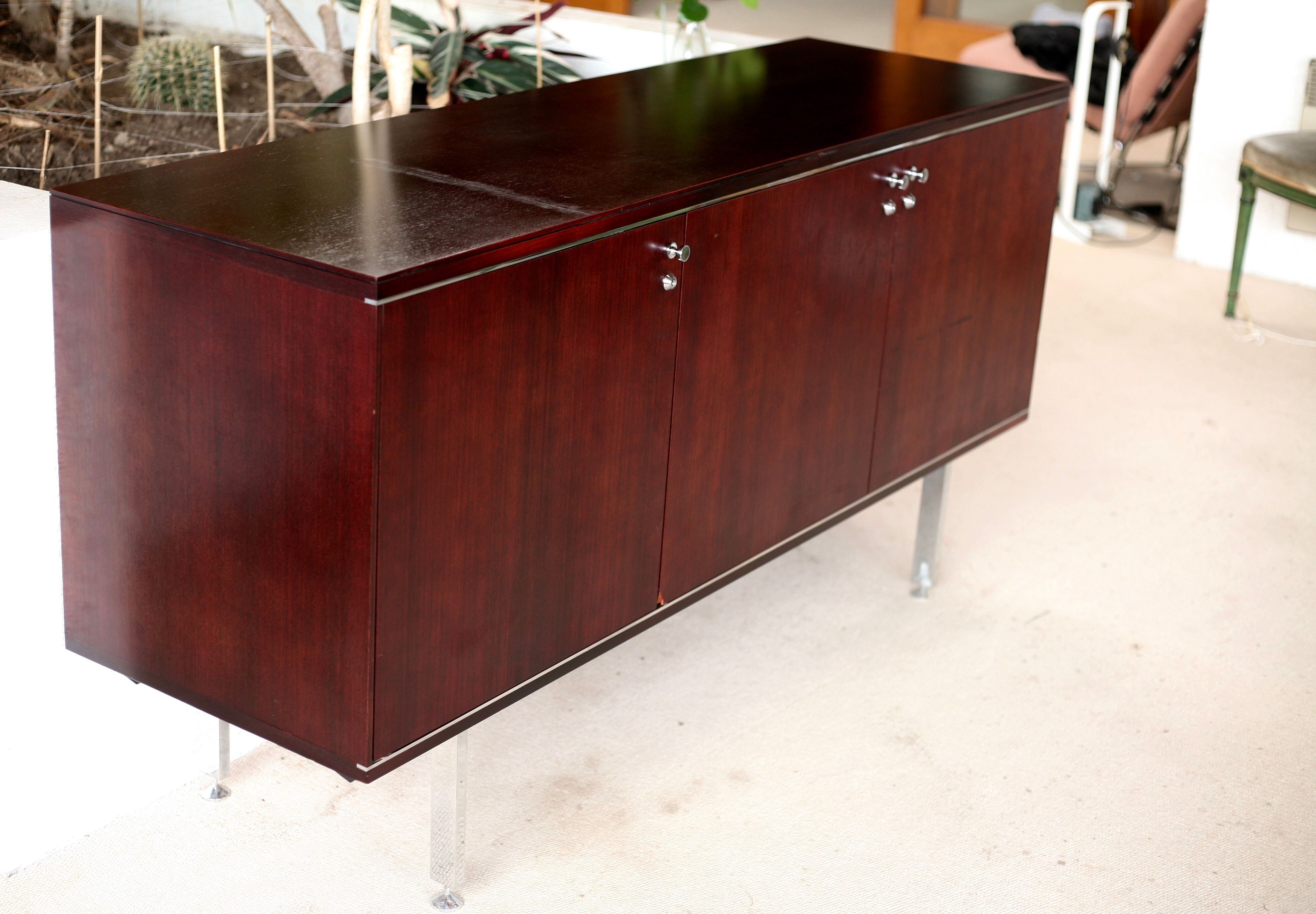 Sideboard solid wood and steel, France, cira 1970, Negroni edition