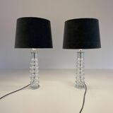 Pair of mid-century crystal lamps by Carl Fagerlund for Orrefors Sweden, 1970s.