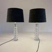 Pair of mid-century crystal lamps by Carl Fagerlund for Orrefors Sweden, 1970s.