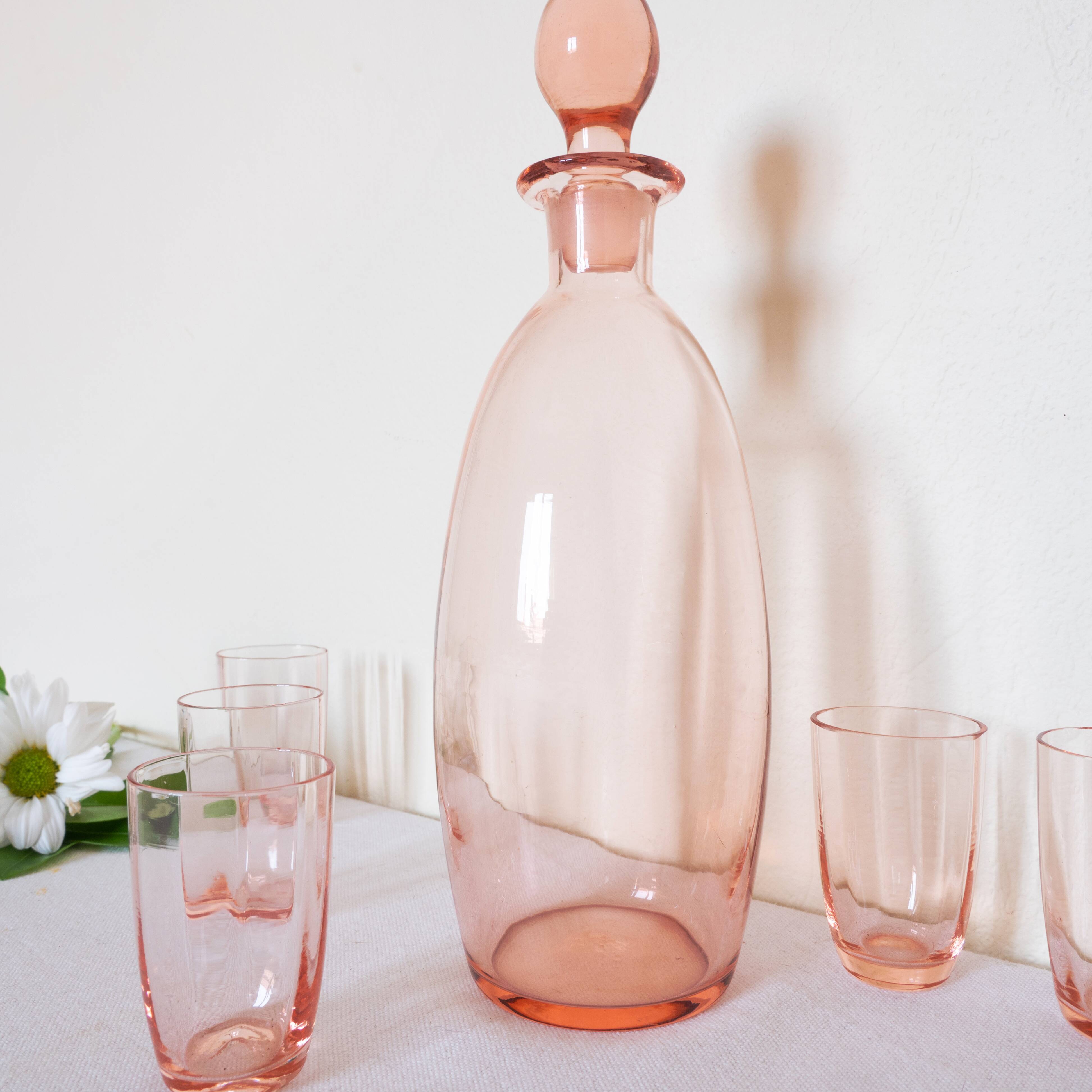 Old pink fine glass liquor service